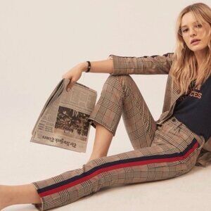 MOTHER Plaid Ankle Jeans with Red and Blue Stripes